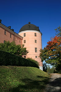Castelo de Uppsala, Uppsala, Castelo, -de-rosa, Himmel, Outono, Suécia