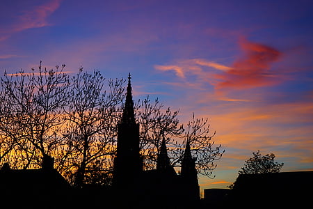 zachód słońca, co wieczór przez godzinę, niebo, pastellfarben, kolorowe, Kolor, Ulm