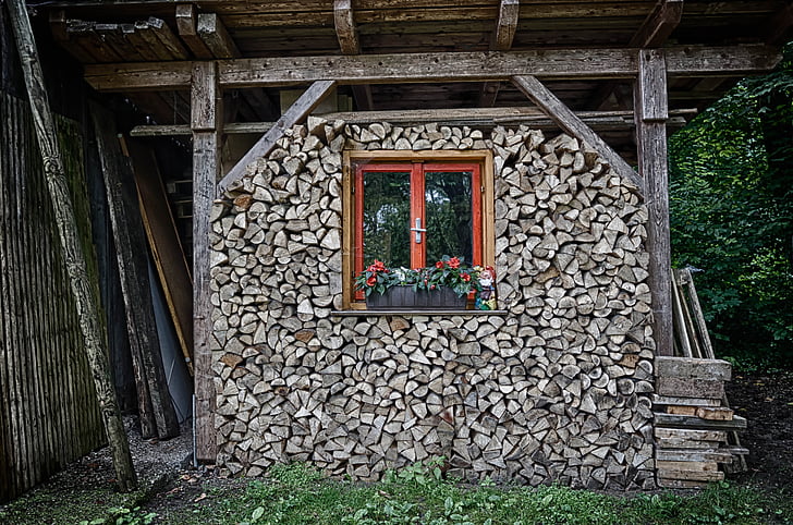 Hut, drewno, układania, okno, stary, Architektura, Dom