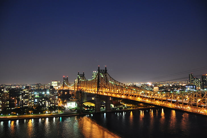 Bro, Jungtinės Amerikos Valstijos, Niujorkas, NYC, Miestas, šviesos, tiltas