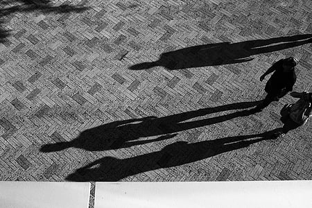 floor, black, white, people, shadow, sunny, day