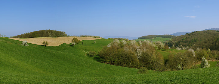 Panorama, Odenwald, kulturní krajina, krajina, Südhessen, Německo, Vysočina