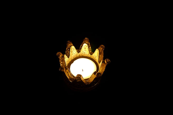 Crown, brand, flamme, lys, sort baggrund