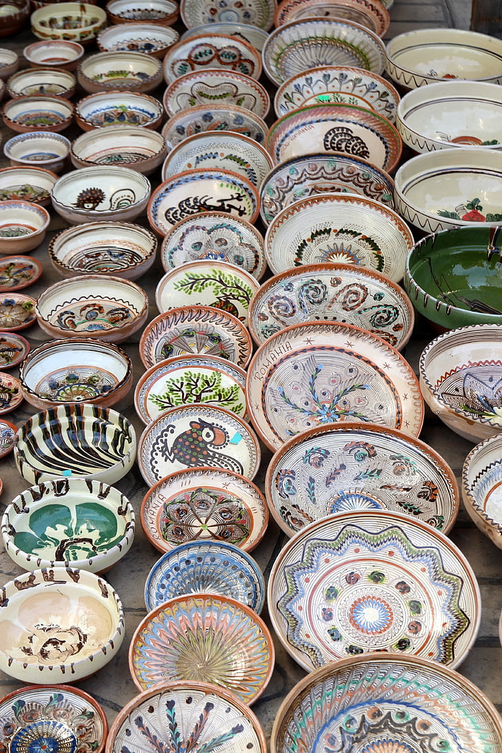 keramiek, potten, traditie, Horezu, Roemenië, traditionele, markt