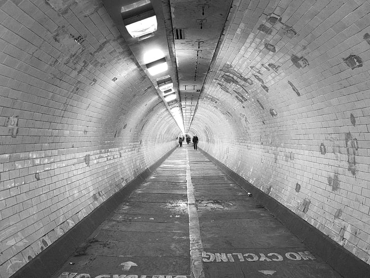 greyscale, photo, subway, people, walking, path, pavement
