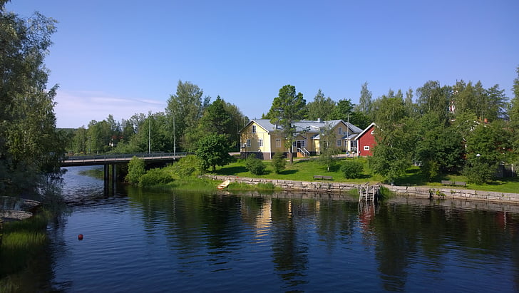 letné, vody, rieka, Fínsko, Most