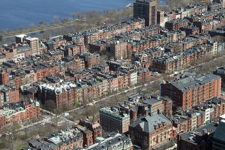 Boston, vista superior, ciudad, urbana, Arriba, casas, paisaje urbano
