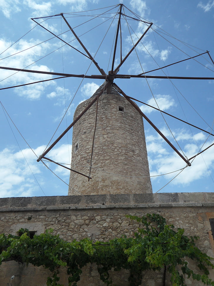 stary, Stary Młyn, wiatrak, punkt orientacyjny, Mallorca, Historycznie, układ zawieszenia osprzętu