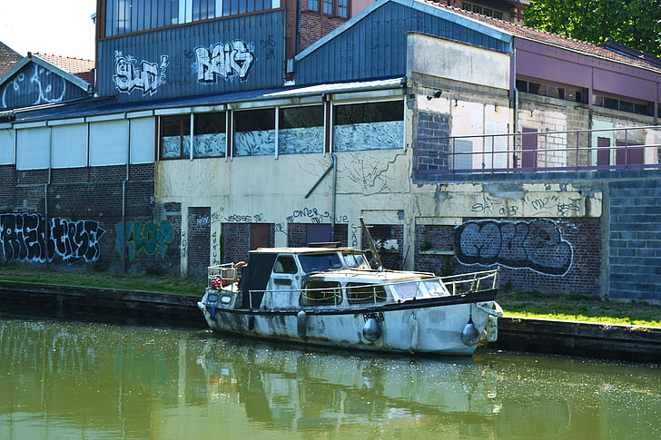 boat, abandoned, amiens, former, maritime