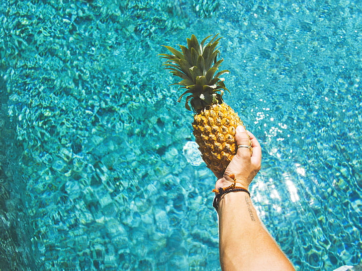 hånd, ring, pool, vand, svømning, mad, frugter