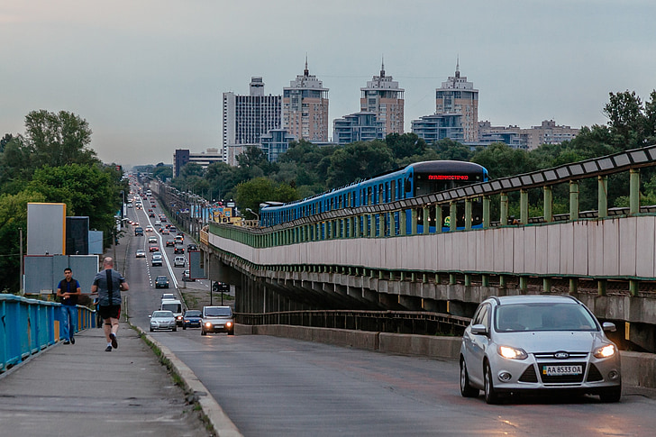 kiev, city, metro, ukraine, bridge, transportation, urban Scene