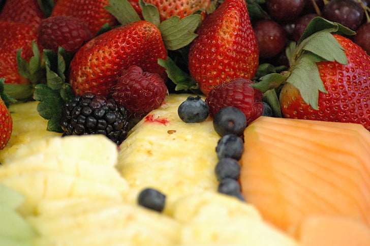 fruits, assortiment de, frais, bleuets, fraise, framboise, BlackBerry