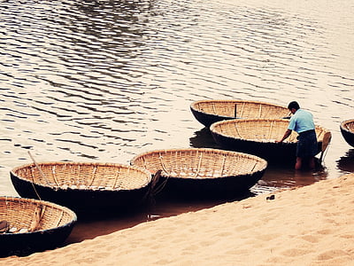 boats, india, rural, simple, baskets, woven, river