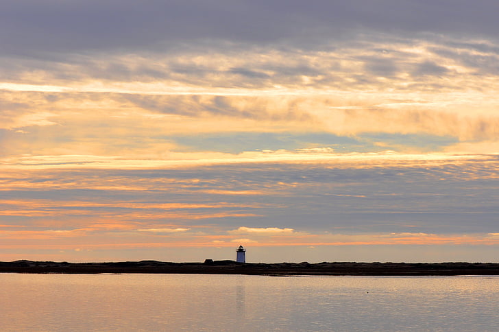 twilight, sunset, boats, ocean, cape cod, light house, east coast