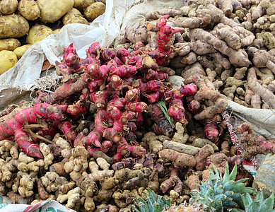 Vietnam, épices, gingembre rouge, marché, les racines