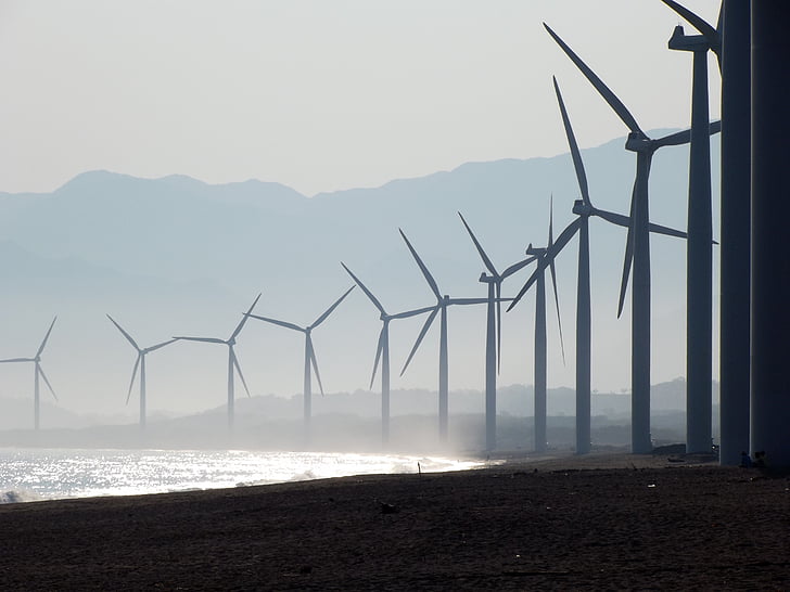plage, parc éolien, Bangui, Ilocos norte, électricité alternative, Philippines, énergie verte