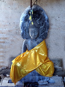 buddha, temple, cambodia, blue, yellow