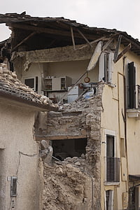 gempa bumi, puing-puing, runtuh, bencana, rumah, jalan, Onna