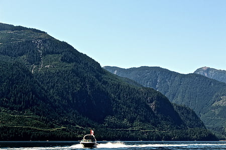 foto, BOWRIDER, barco, corpo, água, montanha, Vale