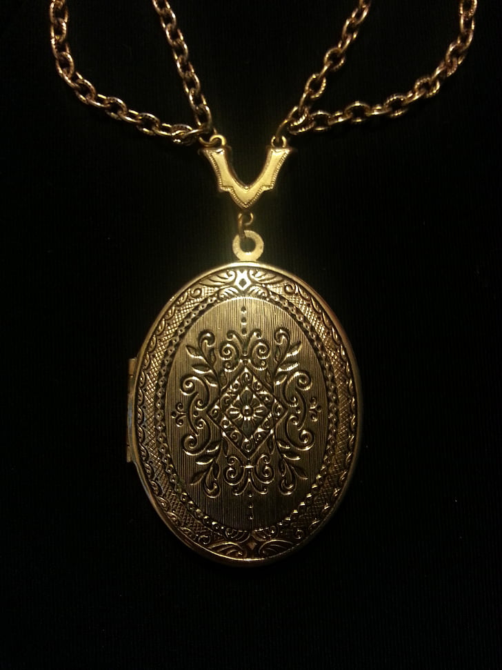 jewelry, necklace, locket, gold, metal, shiny, luxury