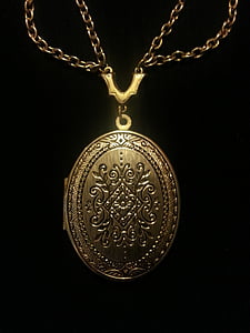 joias, colar, medalhão, ouro, metal, brilhante, luxo