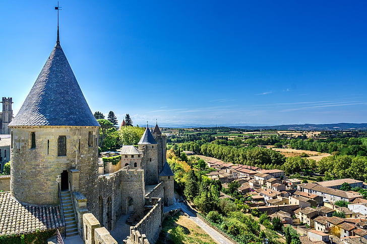 táj, Holiday, utazás, Castle, Franciaország, nézet, torony
