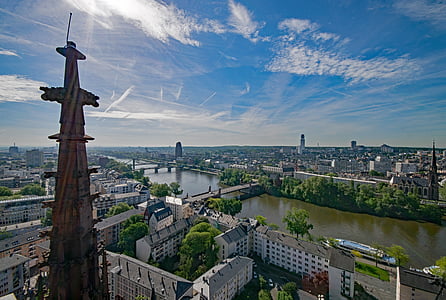 Frankfurt, Hessen, Tyskland, skyline, skyskraber, arkitektur, skyskrabere