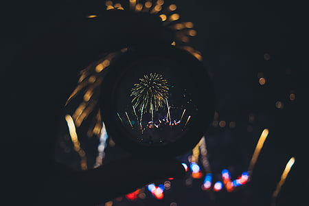 Foto, focuri de artificii, noapte, Arte cultura si divertisment, iluminate, Parcul de distracţii, Roata Mare Vieneză