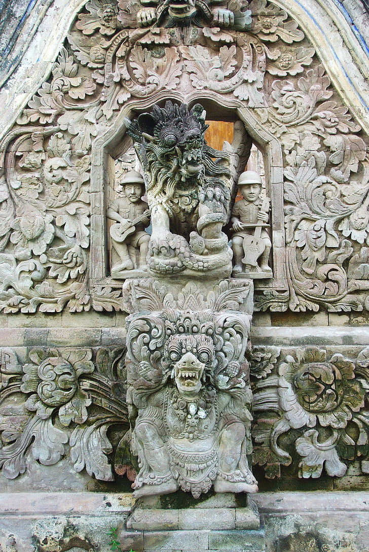 Indonésie, Bali, chrám, plastiky, přežitek, sochy, náboženství
