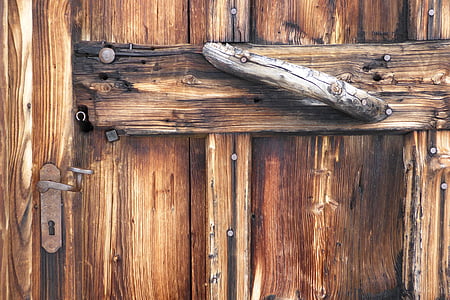 deur, hout, hut, oude, roestige, vergrendelen