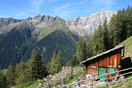 Dolomites, South tyrol, ALM, kalnu stīvais, ainava, Alpu panorāma, būda