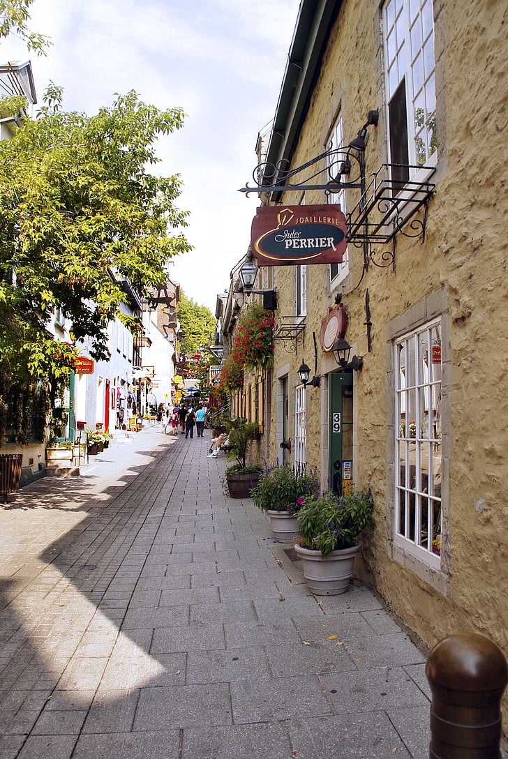 canada, quebec, lower town, street, signs, stone houses, history