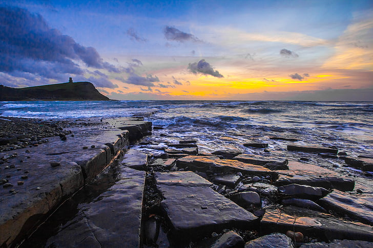 Jurassic coast, Dorset, naplemente, óceán, felhő - ég, Sky, tenger
