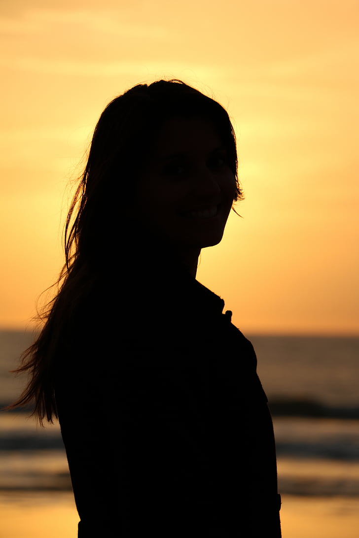 beach, sunset, sun, orange sky, evening, silhouette, sea