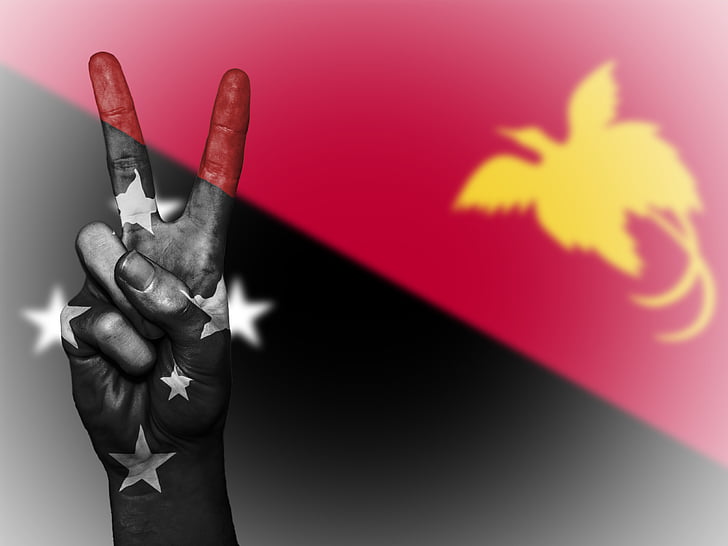 Papoea-Nieuw-guinea, vrede, hand, natie, achtergrond, banner, kleuren