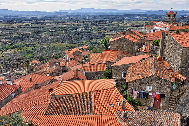 para telhados, telhas, vermelho, vila, paisagem, telhados, Mediterrâneo