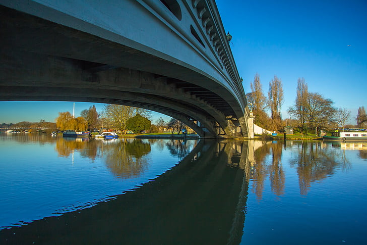 híd, reflexiós, folyó, olvasás, Anglia