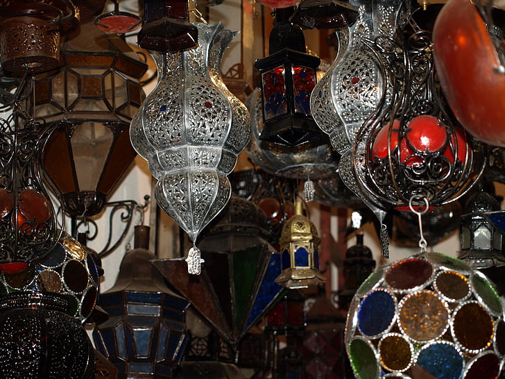 Marrocos, lâmpada, lâmpadas, mercado, luz, decoração, atmosfera
