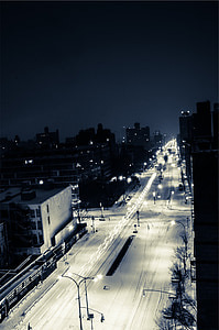 city, streets, roads, lamp posts, lights, night, dark