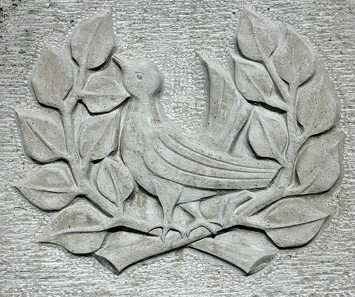 relief, dove, branch, bird, harmony, animal, standing