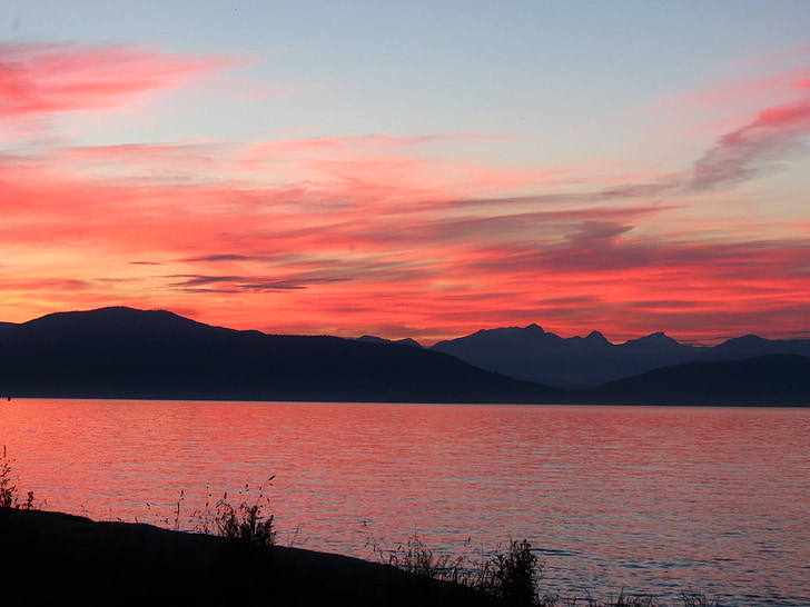 paisaje, Océano, rojo, puesta de sol, Vancouver, Playa, cielo