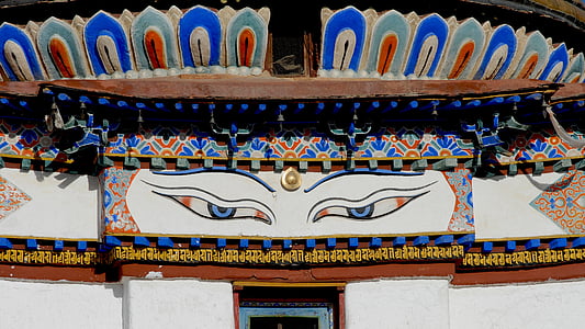 Tibet, Boeddhisme, klooster, ogen, horloge, waargenomen, het platform