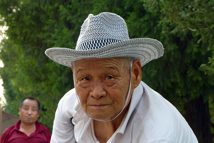 personas, Chino, karakterkop, sombrero, China, antiguo, adulto Senior