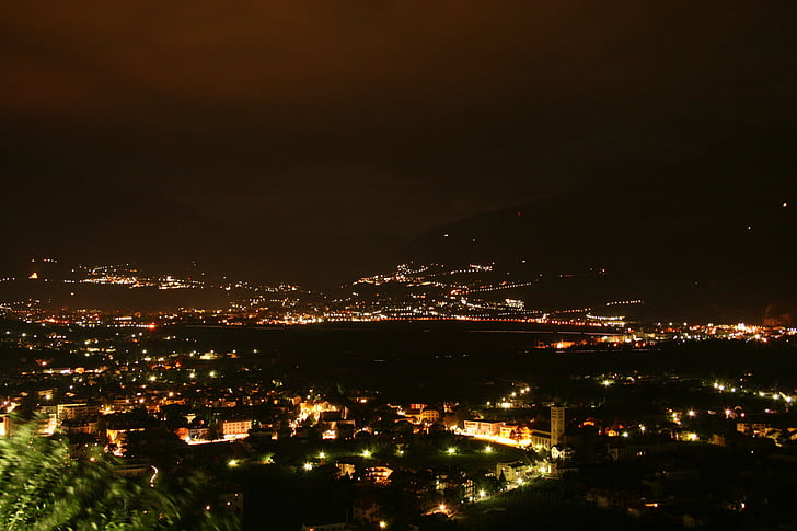 south tyrol, italy, mountains, view, city, night