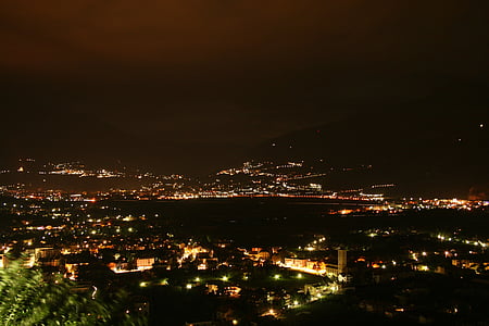 南蒂罗尔, 意大利, 山脉, 视图, 城市, 晚上