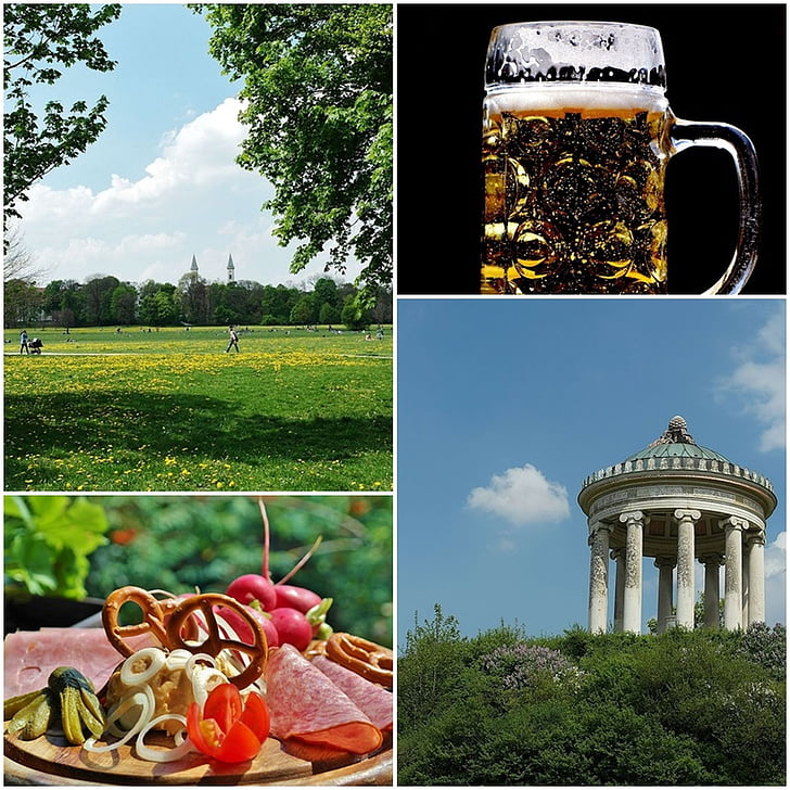 jardí anglès, Munic, capital d'estat, Baviera, jardí de cervesa, Parc, monopteros