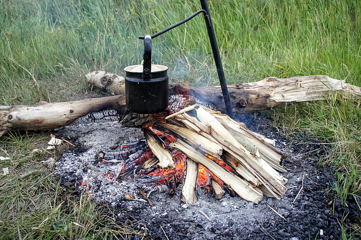 semineu, lemn, foc, fierbe apa, bucătar, flacără, căldură