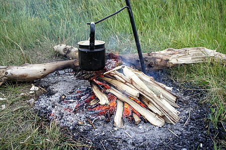 камина, дървен материал, огън, Сварете вода, Кук, пламък, топлина