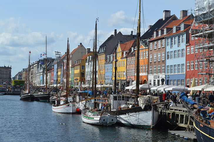 Nyhavn, Dánia, Koppenhága, csatorna, Skandinávia, dán, Európa
