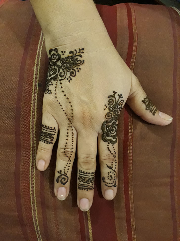 Tatoo, henné, main, tatouage, Mandala, fleur, conception